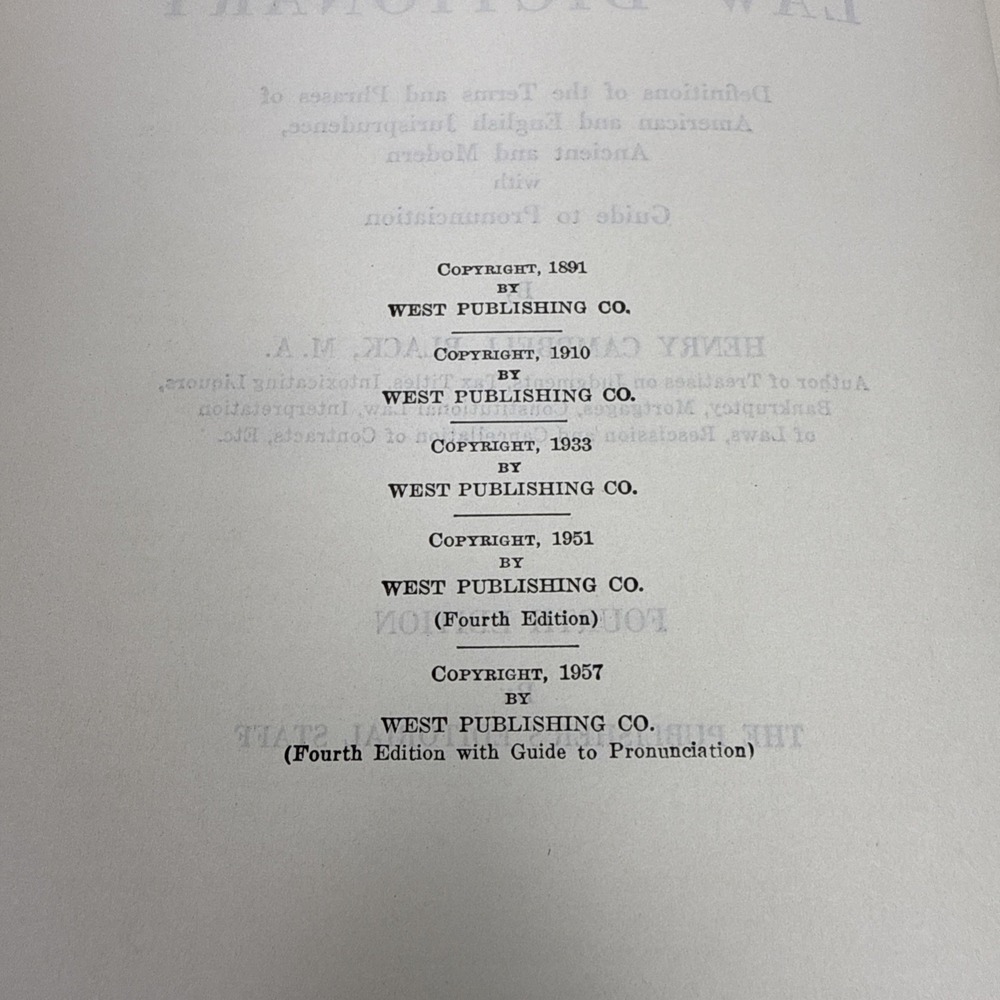 Black's Law Dictionary ~ De Luxe Fourth Edition (1957, Index Tabbed Hardcover,.. - Picture 8 of 8